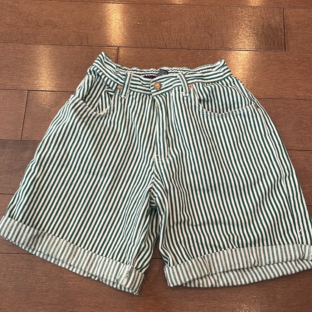 Point Zero Green and White striped shorts